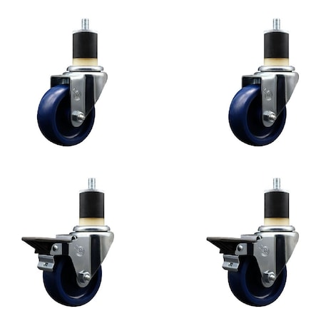 Service Caster 3.5'' Solid Poly Wheel Swivel 1-7/8'' Expanding Stem Caster Set 2 Brakes, 4PK SCC-EX20S3514-SPUS-2-PLB-2-178